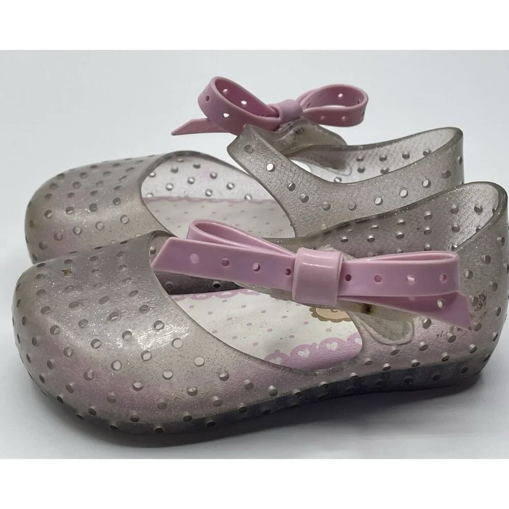 Mini Melissa Kids‎ Girls Mary Jane Size 6 Clear Glitter Pink Bow Jelly Shoes